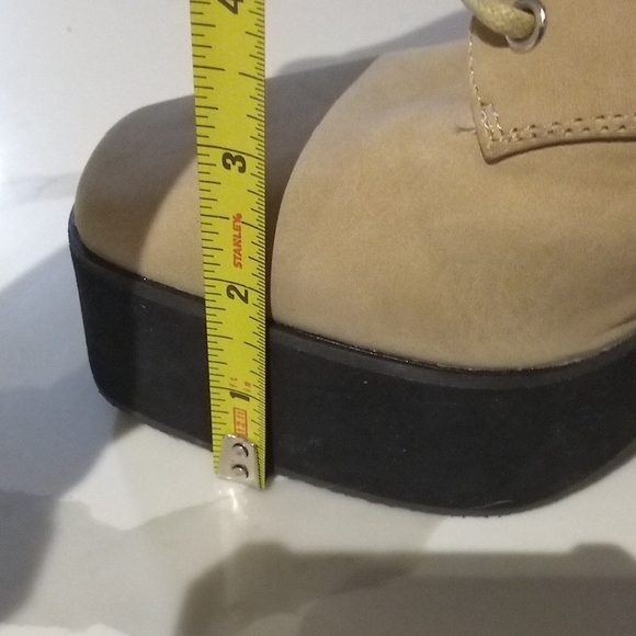 Y2K Platform Lace-Up Ankle Boots Chunky Heel Square Toe Tan Sz 6.5 - Picture 6 of 9